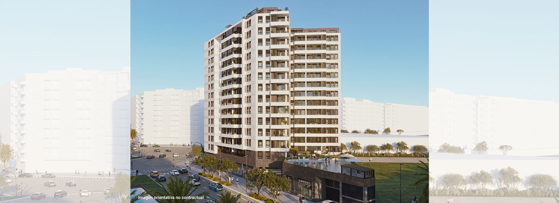 Nou Parc Central, promoción de obra nueva en Valencia. Imagen orientativa no contractual.