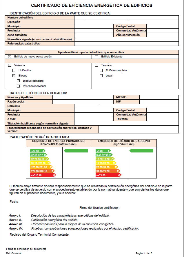 Certificado eficiencia energética edificios
