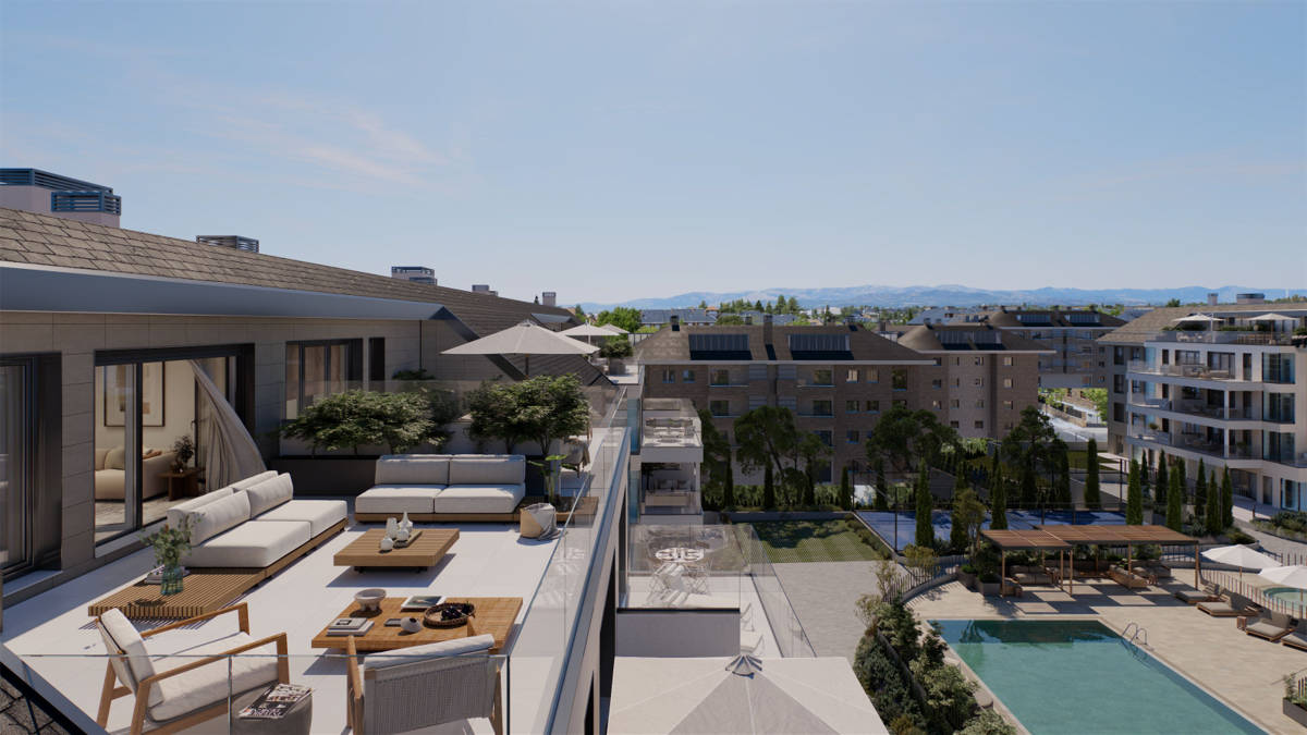 Infografía de unha terraza en Monte del Pilar.