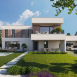 Exterior de chalet de obra nueva a pie de golf en el municipio de Oleiros, A Coruña.